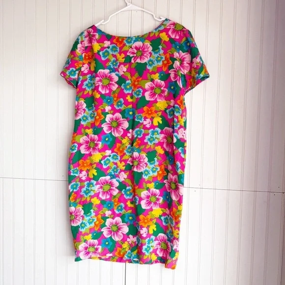 Albert Nipon Size 12 100% Silk Vibrant Floral Shift Dress Vintage - Picture 5 of 5